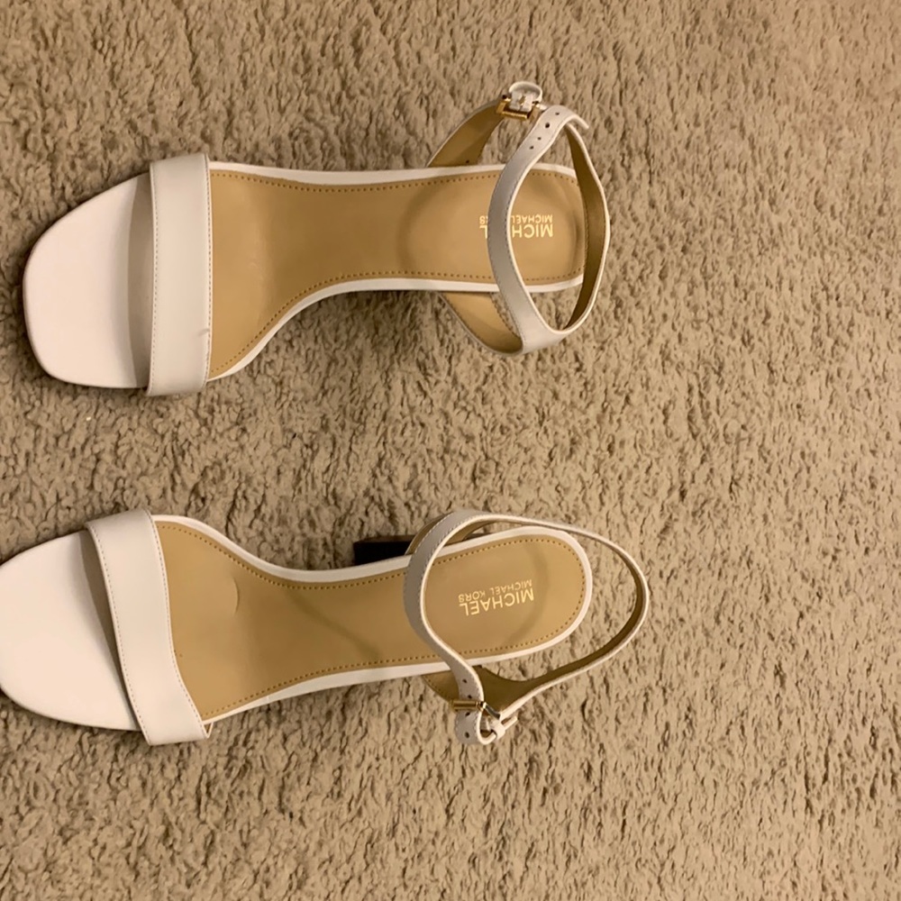 Michael Kors white block heel sandals